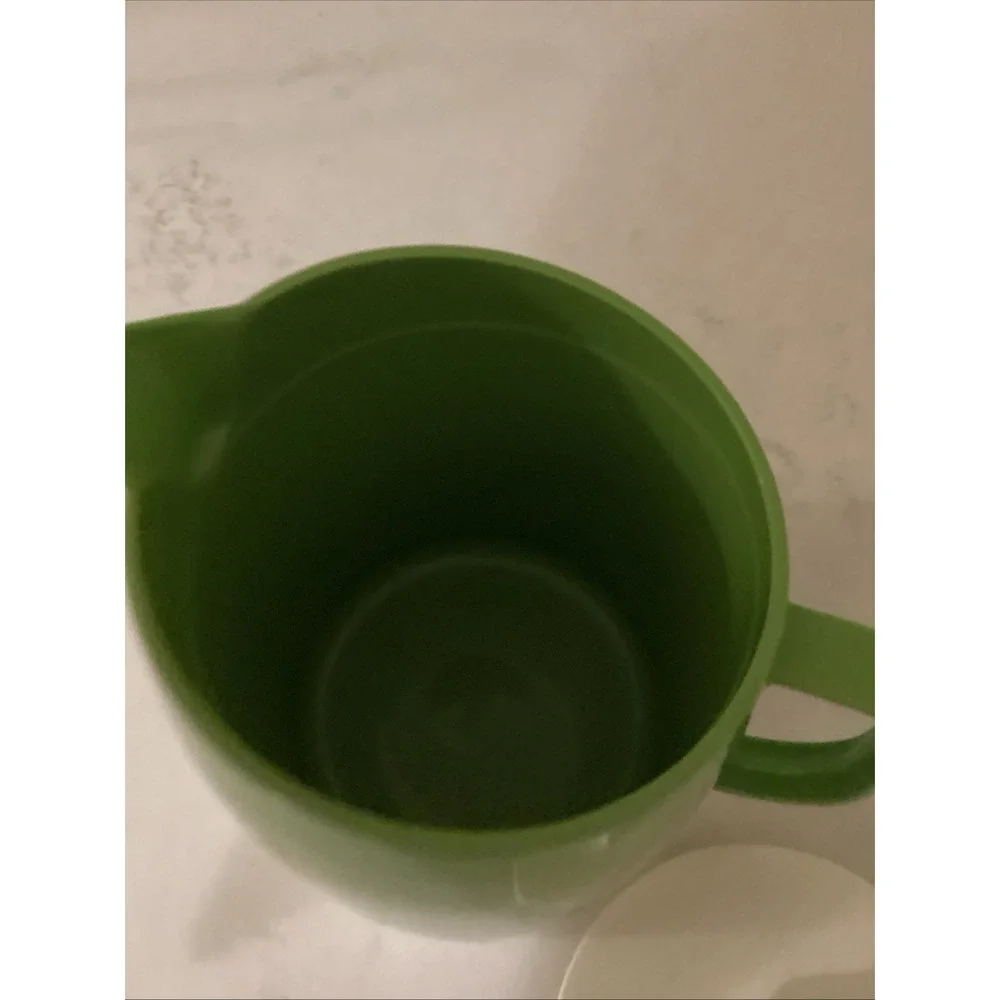 1970's Quikut Double Walled Insulated Green White Pitcher For Hot Or Cold Liquid